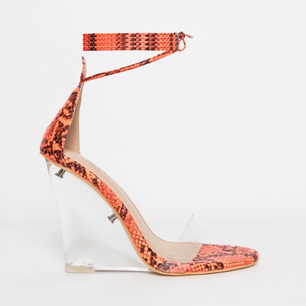 Nelly Coral Snake Clear Lace Up Wedges