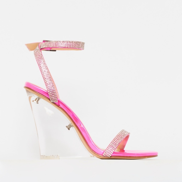 Alesha Pink Iridescent Clear Diamante Wedge Heels