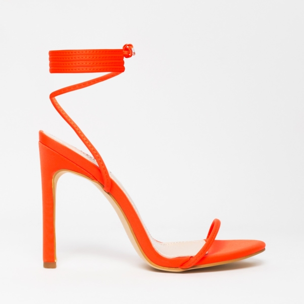 Shayla Neon Orange Lycra Lace Up Stiletto Heels