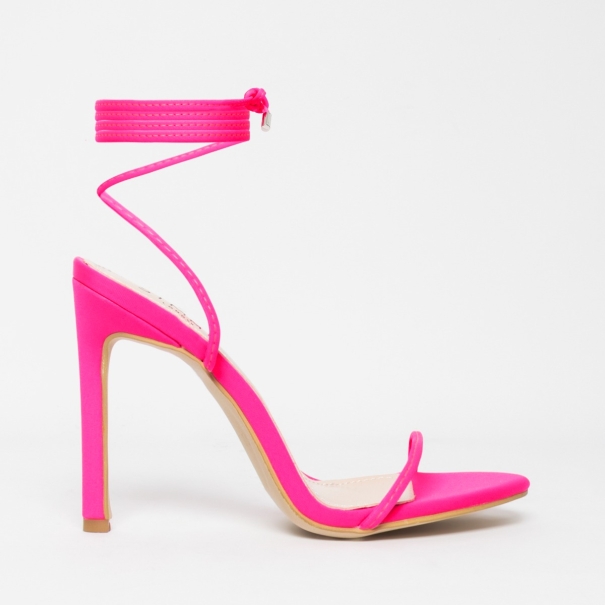 Shayla Neon Pink Lycra Lace Up Stiletto Heels