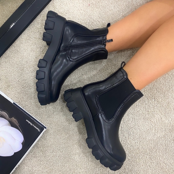 Kennedy Black Chunky Chelsea Ankle Boots