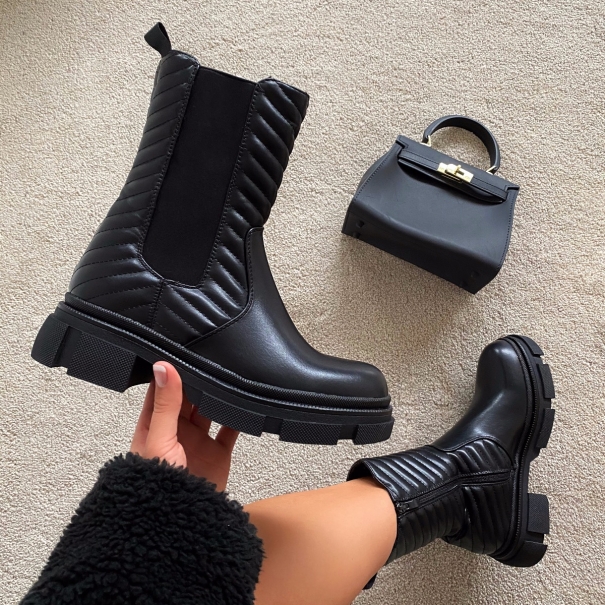 Simmi Shoes / Maeve Black Quilted Ankle Boots