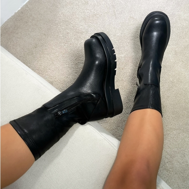 Simmi Shoes / Rowan Black Stretch Chunky Ankle Boots
