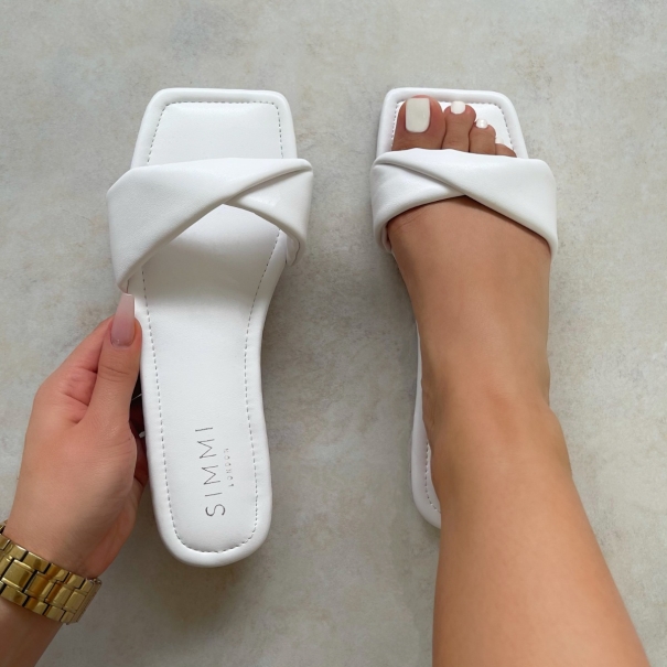 Oceana White Twist Padded Strap Flat Sandals | SIMMI London
