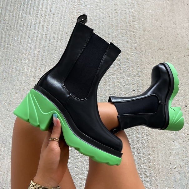 Slater Black and Green Chunky Ankle Boots | SIMMI London