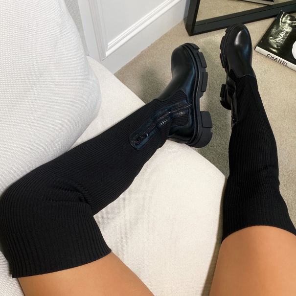 Kennedi Black Knitted Chunky Over The Knee Boots | SIMMI London