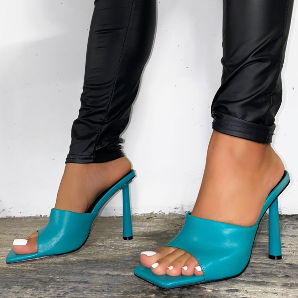 SIMMI SHOES / Clermont Twins Spoilt Teal Green Square Toe Mules