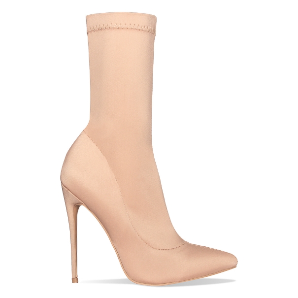 Jadah Nude Lycra Pointed Toe Ankle Boots