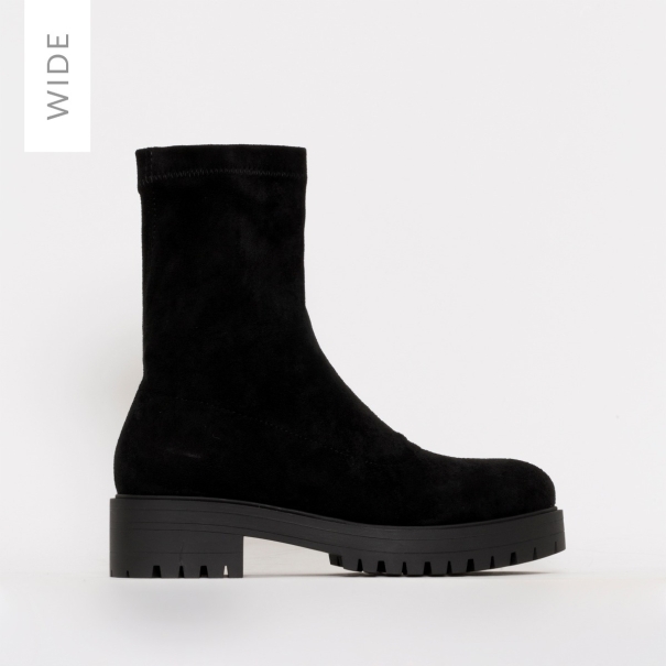 SIMMI SHOES / TAE WIDE FIT BLACK LYCRA FLAT ANKLE BOOTS