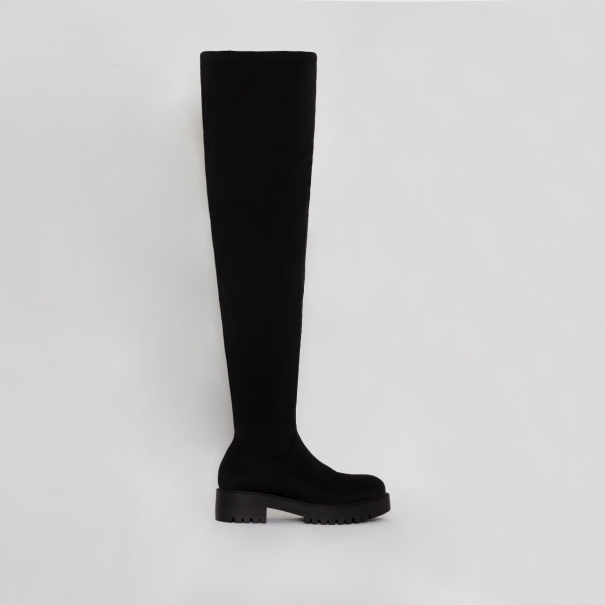 Tamia Black Lycra Flat Over the Knee Boots