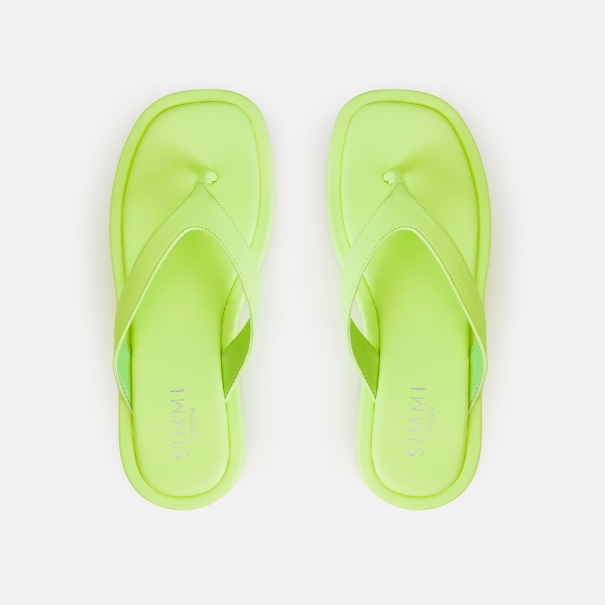 Taina Lime Green Toe Thong Flat Sandals | SIMMI London