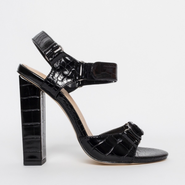 Taniyah Black Croc Block Heels