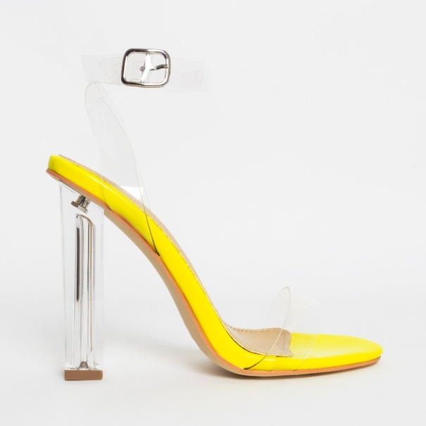 Vera Yellow Patent Clear Block Heels