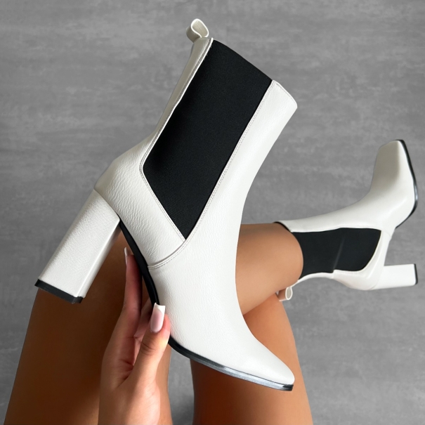 Tennessee White Block Heel Ankle Boots | SIMMI London