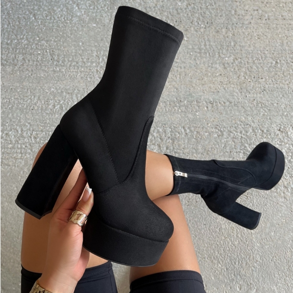 Taryn Black Suedette Platform Block Heel Ankle Boots | SIMMI London