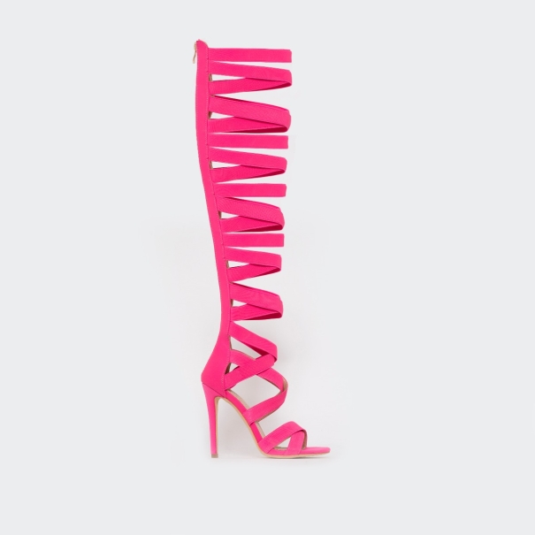 Electra Hot Pink Strappy Thigh High Stiletto Heels