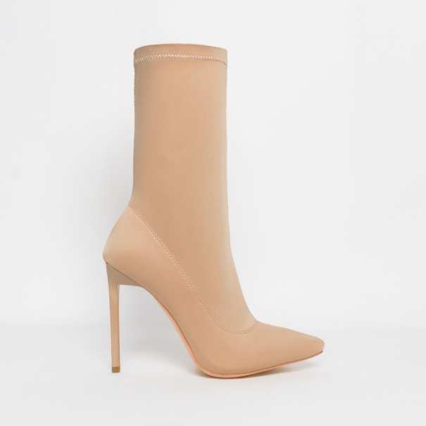 Lucinda Nude Lycra Stiletto Ankle Boots