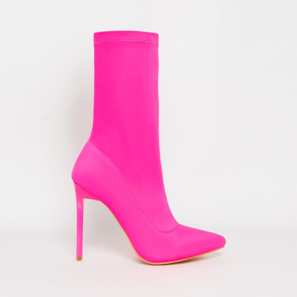Lucinda Neon Pink Lycra Stiletto Ankle Boots
