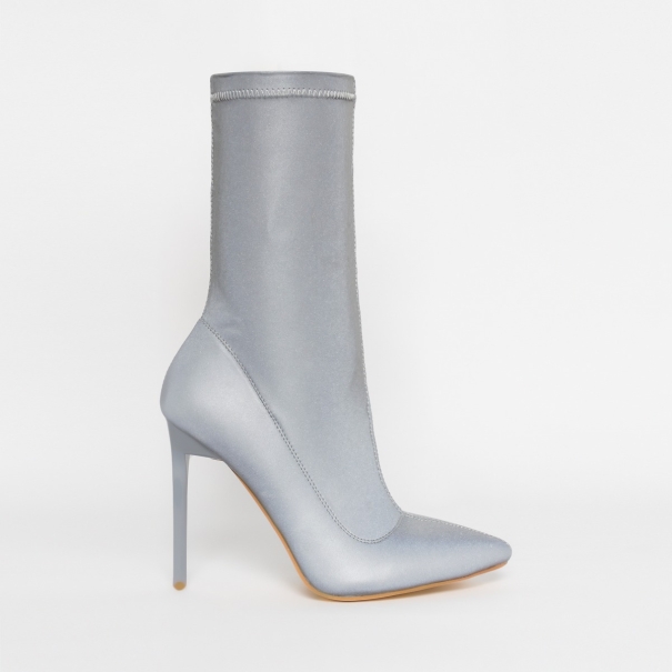 Lucinda Grey Reflective Stiletto Ankle Boots