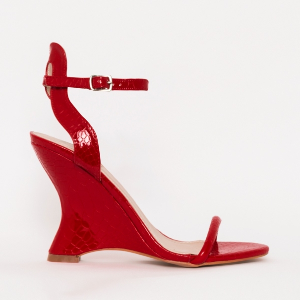 Thea Red Patent Python Wedges