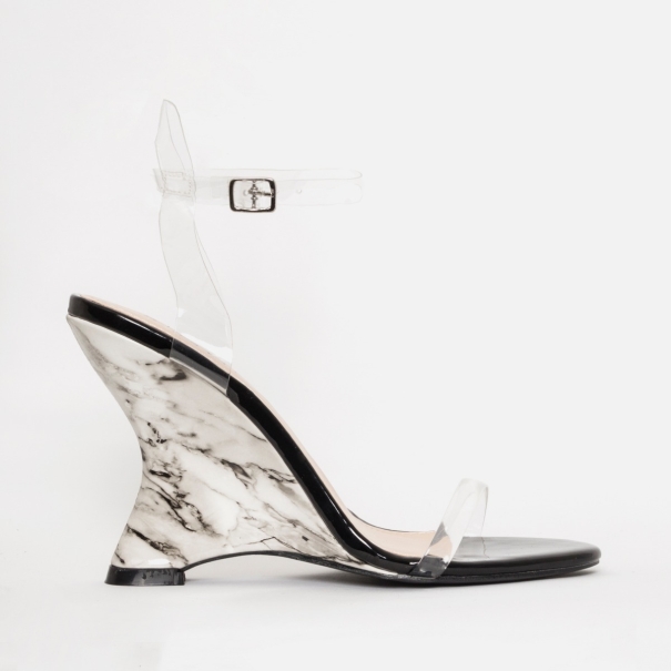 Tania Clear White Marble Wedge Heels