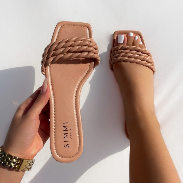 SIMMI Shoes / Tinsley Nude Twist Strap Flat Sandals