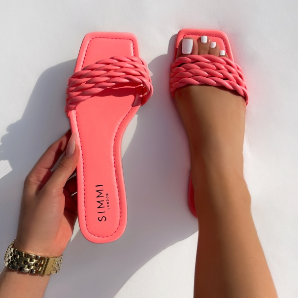 Tinsley Pink Twist Strap Flat Sandals | SIMMI London