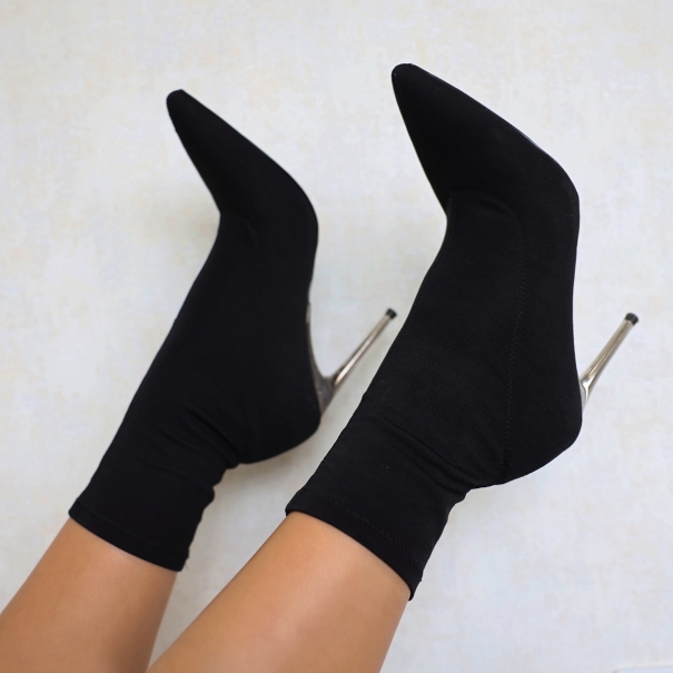 SIMMI SHOES / Tora Black Stretch Lycra Stiletto Sock Boots