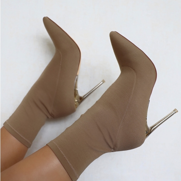 SIMMI SHOES / Tora Taupe Stretch Lycra Stiletto Sock Boots