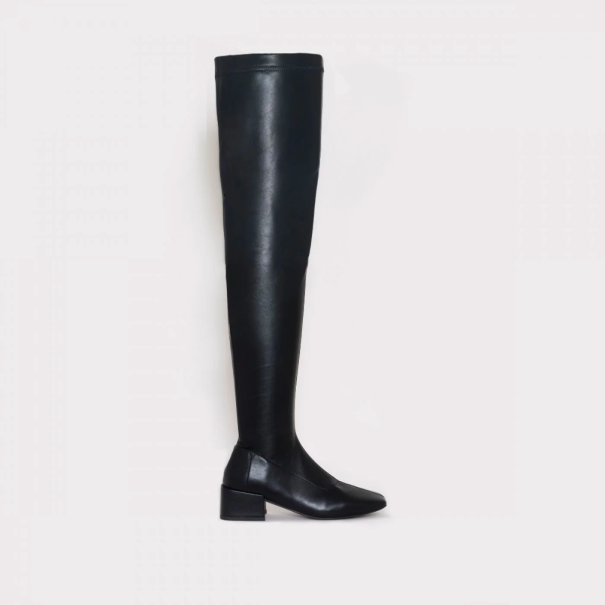 Henrietta Black Flat Thigh High Boots