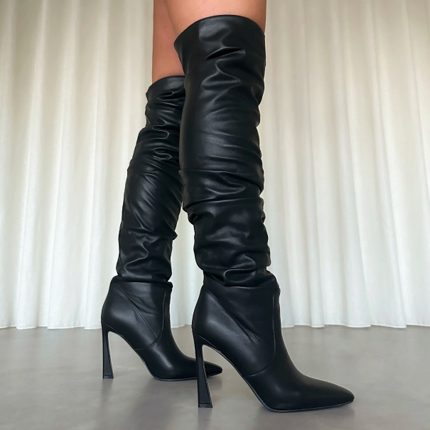 Usher Black Slouch High Heeled Over The Knee Boots | SIMMI London