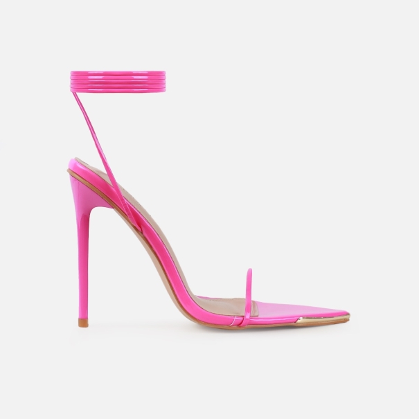 Vivia Pink Lace Up Metal Toe Cap Stiletto Heels | SIMMI London