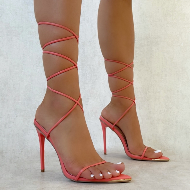SIMMI Shoes / Vivia Coral Lace Up Metal Toe Cap Stiletto Heels