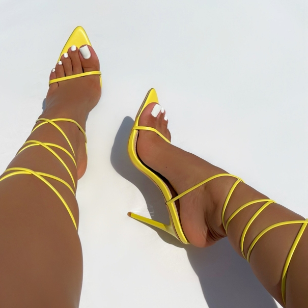 SIMMI Shoes / Vivia Yellow Lace Up Metal Toe Cap Stiletto Heels