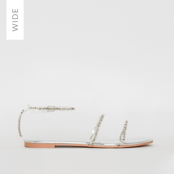 SIMMI SHOES / LOUISA WIDE FIT SILVER CLEAR DIAMANTE SANDALS