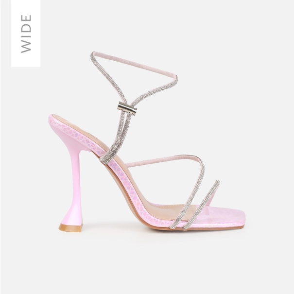 Asmara Wide Fit Pink Faux Snake Print Diamante Toggle Heels | SIMMI London