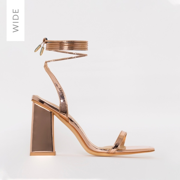 SIMMI SHOES / NINA WIDE FIT ROSE GOLD LACE UP BLOCK HEELS