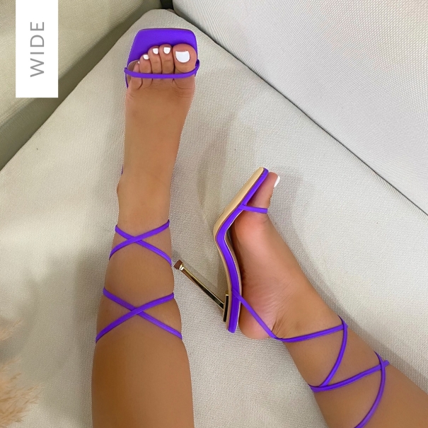 SIMMI SHOES / Francesca Wide Fit Violet Lycra Lace Up Stiletto Heels