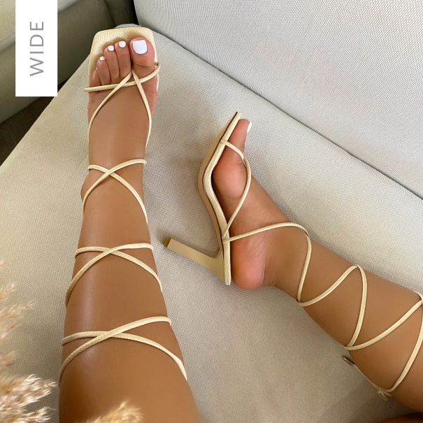 SIMMI SHOES / Elianna Wide Fit Stone Faux Snake Lace Up Stiletto Heels