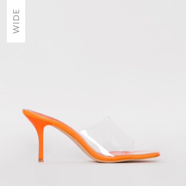 Elise Wide Fit Orange Clear Mid Heel Mules
