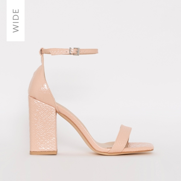 SIMMI SHOES / SHARNA WIDE FIT NUDE PATENT PYTHON PRINT BLOCK HEELS