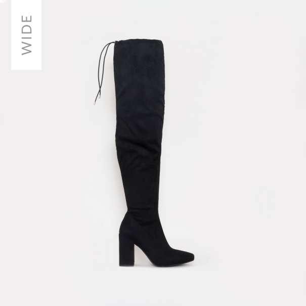SIMMI SHOES / ROCHELLE WIDE FIT BLACK SUEDE THIGH HIGH BOOTS