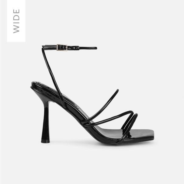 Safiyah Wide Fit Black Patent Strappy Heels | SIMMI London