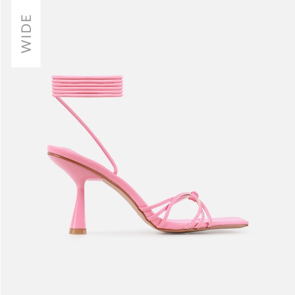 Alami Wide Fit Pink Lace Up Mid Heels | SIMMI London