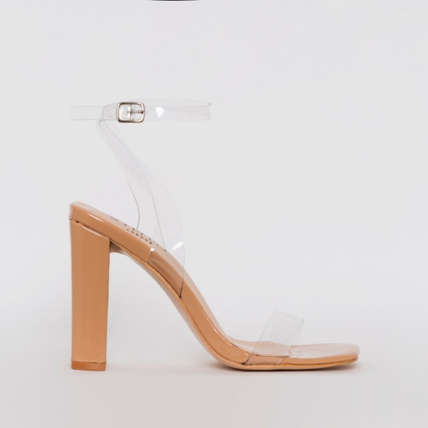 SIMMI SHOES / DYMOND NUDE PATENT CLEAR BLOCK HEELS