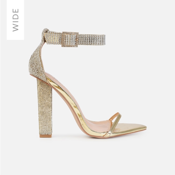 Icey Wide Fit Gold Diamante Block Heels | SIMMI London