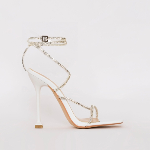 Chantel White Patent Clear Diamante Strappy Heels