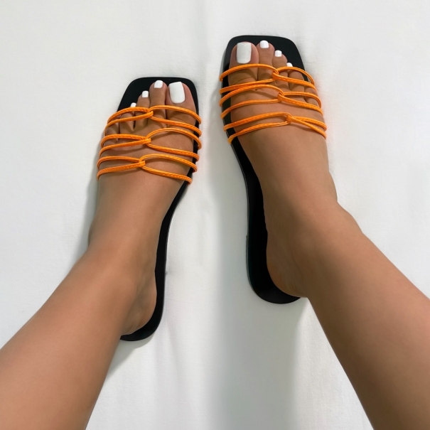 SIMMI Shoes / Zabelle Orange Faux Snake Print Strappy Flat Sandals
