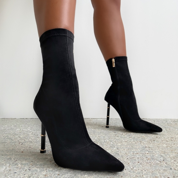 Zayna Black Suedette Pointed Toe Ankle Boots | SIMMI London