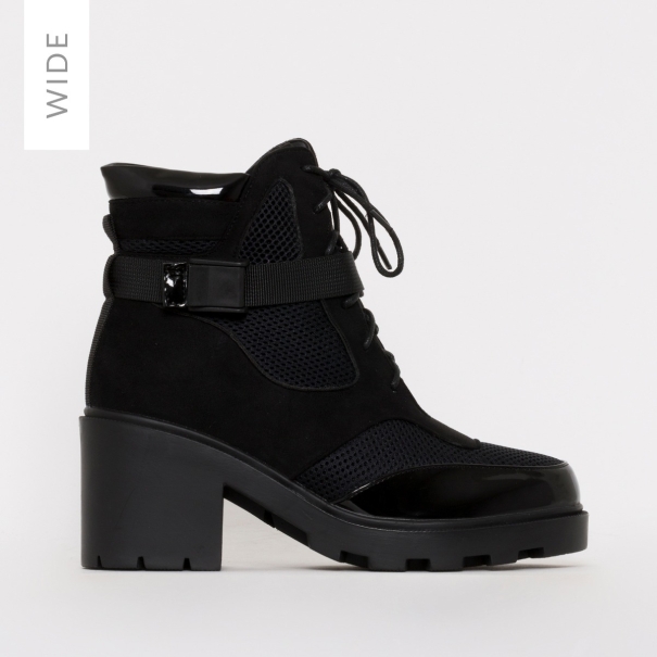 Carter Wide Fit Black Mesh Lace Up Ankle Boots | SIMMI London